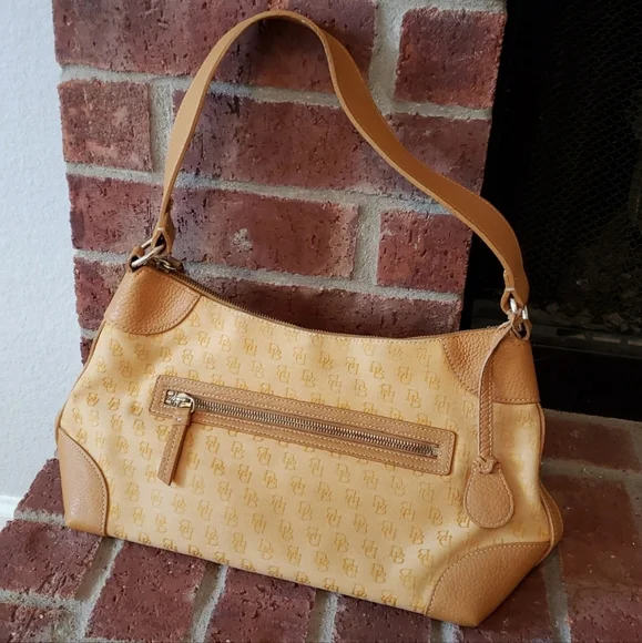 Dooney & Bourke Pebbled Leather trim and Fabric Body Y2K Satchel Purse GUC - Picture 1 of 9